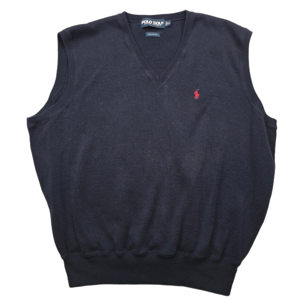 Polo Golf Ralph‎ Lauren Sweater Vest Mens XL Navy Blue 100% Cotton V Neck